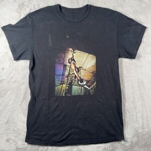 Mens Graphic T-Shirt Faded Black Pole Dancer Photo Print Streetwear Tee Medium